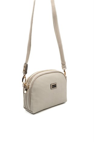 Silver & Polo SP765 Kadın Çapraz Çanta Kaz Ayağı Ekose Kum-Kum Beji