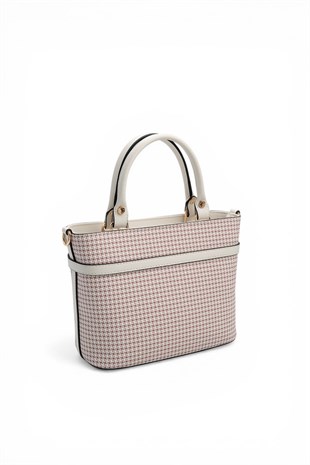 Silver & Polo SP1283 Kadın El Çantası Kaz Ayağı Ekose Bordo-Kemik