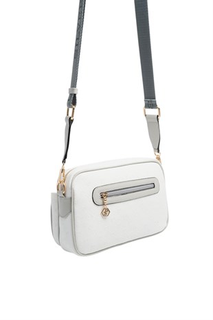 Silver & Polo SP1267 Kadın Çapraz Çanta Logolu Beyaz-A.Gri
