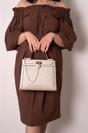Silver & Polo SP1166 Kadın El Çantası Logolu Bej-S.Bej