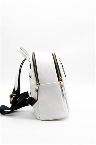 Silver & Polo SP901 Kadın Sırt Çantası Logolu Beyaz-Beyaz
