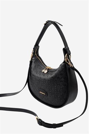 Silver & Polo SP1263 Kadın Omuz Çantası Logolu Siyah-Siyah