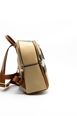 Silver & Polo SP901 Kadın Sırt Çantası Ekose Bej-Taba