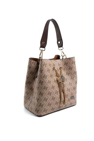 Silver & Polo SP967 Kadın Çapraz Çanta Monogram Koyubej-Kahve
