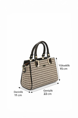 Silver & Polo SP1281 Kadın El Çantası Ekose Line Kare Kahve Sarı-Kahve