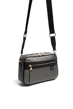 Silver & Polo SP1280 Kadın Çapraz Çanta Logolu Platin-Siyah