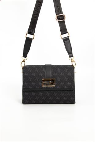 Silver & Polo SP1009 Kadın Çapraz Çanta Monogram Siyah