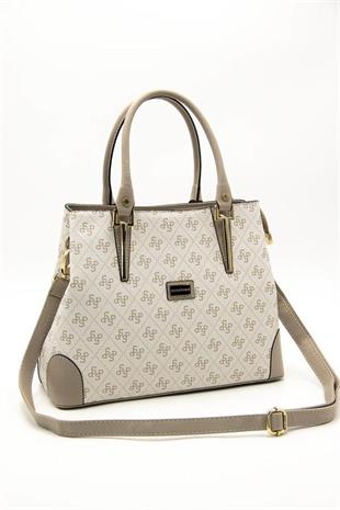 Silver & Polo SP667 Kadın El Çantası Monogram Bej-Kum