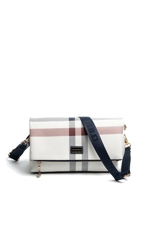 Silver & Polo SP1278 Kadın Çapraz Çanta Ekose Beyaz-Lacivert