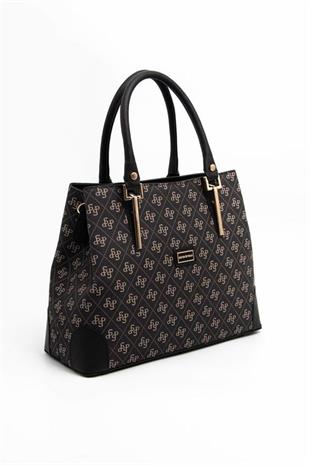 Silver & Polo SP667 Kadın El Çantası Monogram Füme-Siyah