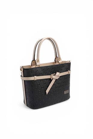 Silver & Polo SP1283 Kadın El Çantası Logolu Siyah-S.Nut