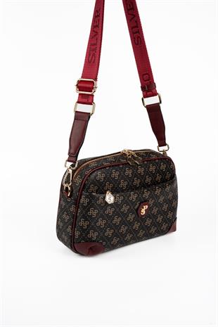 Silver & Polo SP1094 Kadın Çapraz Çanta Monogram Kahve Sarı-Bordo