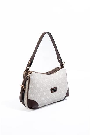 Silver Polo SP1269 Kadın Omuz Çantası Monogram Taş-Kahve