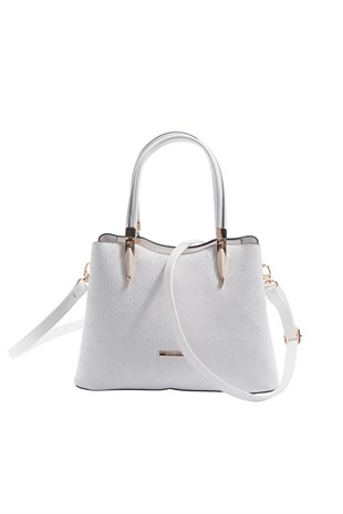 Silver & Polo SP1205 Kadın El Çantası Logolu Beyaz-Beyaz