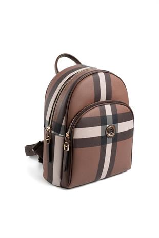 Silver & Polo SP1062 Kadın Sırt Çantası Ekose Koyu Kahve-Kahve