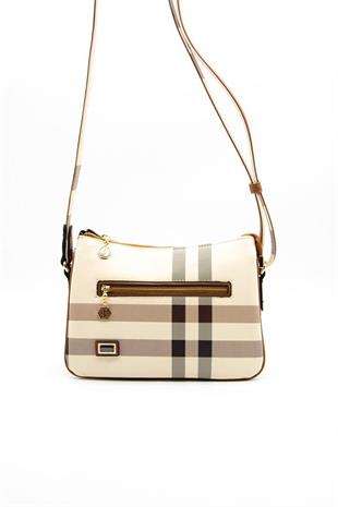 Silver & Polo SP818 Kadın Çapraz Çanta Ekose Krem-Taba
