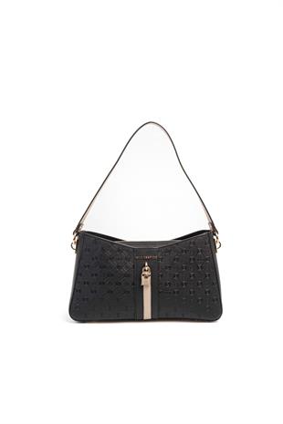 Silver & Polo SP1102 Kadın Omuz Çantası Logolu Siyah-Siyah-S.Nut