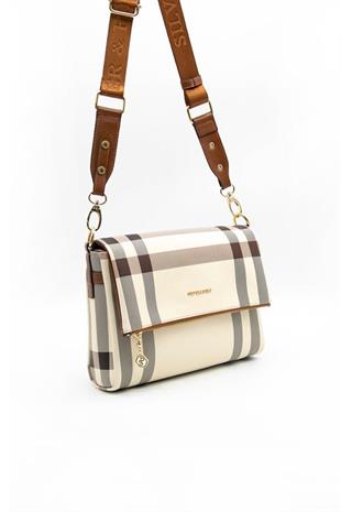 Silver & Polo SP963 Kadın Çapraz Çanta Ekose Krem-Taba