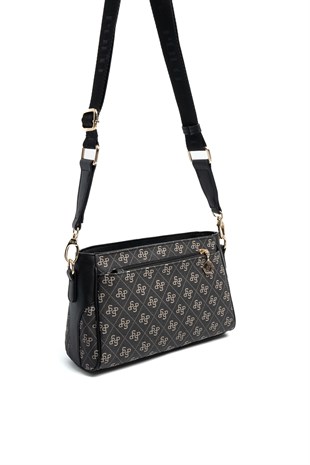 Silver & Polo SP1273 Kadın Çapraz Çanta Monogram Füme-Siyah