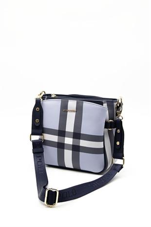 Silver & Polo SP884 Kadın Çapraz Çanta Ekose Mavi-Lacivert