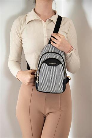 Silver & Polo SP959 Kadın Vücut Çantası Hasır Siyah Beyaz-Siyah