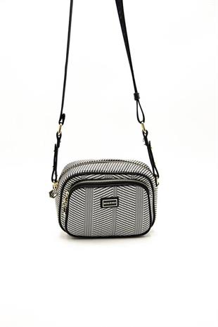 Silver & Polo SP1111 Kadın Çapraz Çanta Hasır Siyah Beyaz-Siyah