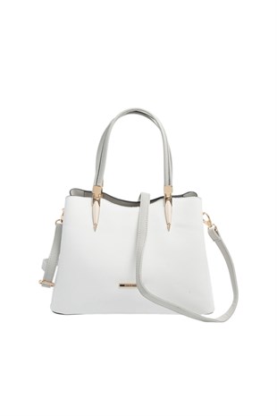 Silver & Polo SP1205 Kadın El Çantası Düz Beyaz-A.Gri