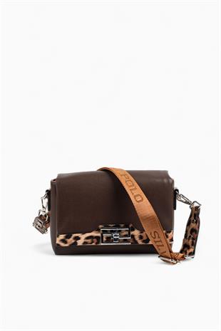 Silver & Polo SP1257 Kadın Çapraz Çanta Düz Kahve-Leopar Taba