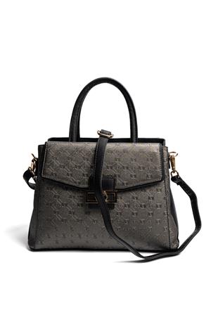 Silver & Polo SP1264 Kadın El Çantası Logolu Platin-Siyah