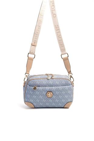 Silver & Polo SP1094 Kadın Çapraz Çanta Monogram Mavi-Ten