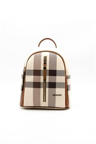 Silver & Polo SP901 Kadın Sırt Çantası Ekose Krem-Taba