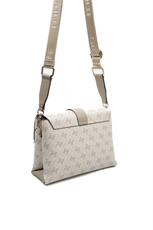 Silver & Polo SP1275 Kadın Çapraz Çanta Monogram Bej-Kum