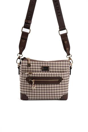 Silver & Polo SP1110 Kadın Çapraz Çanta Ekose Line Kare Kahve Sarı-Kahve