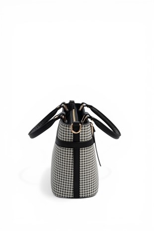 Silver & Polo SP1283 Kadın El Çantası Kaz Ayağı Ekose Siyah-Siyah