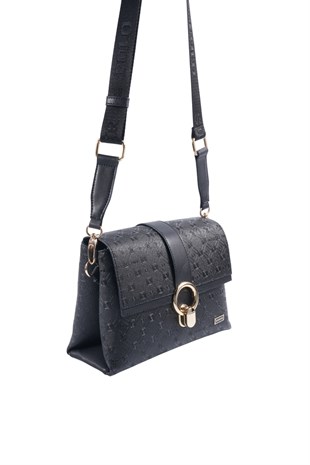 Silver & Polo SP1275 Kadın Çapraz Çanta Logolu Siyah-Siyah