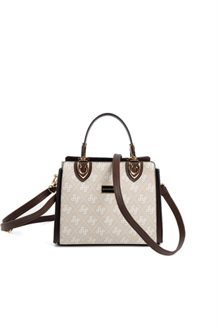 Silver Polo SP1133 Kadın El Çantası Monogram Taş-Kahve