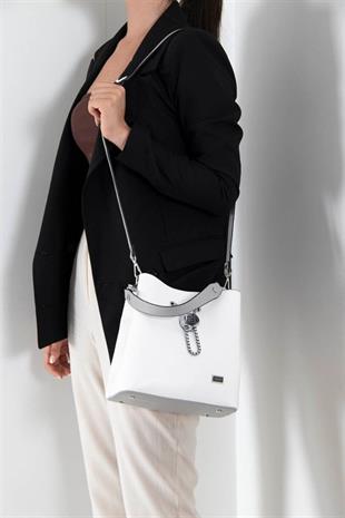 Silver & Polo SP967 Kadın Çapraz Çanta Düz Beyaz-A.Gri