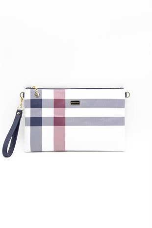 Silver & Polo SP1034 Kadın Portföy & Clutch Ekose Beyaz-Lacivert