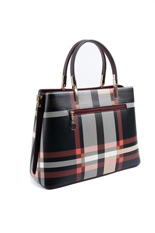 Silver & Polo SP924 Kadın El Çantası Ekose Siyah-Bordo