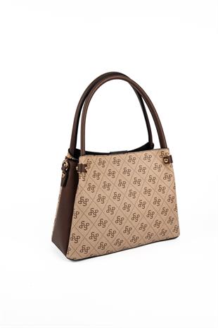 Silver & Polo SP1254 Kadın El Çantası Monogram Koyu Bej-Kahve