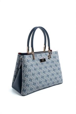 Silver & Polo SP1098 Kadın El Çantası Monogram Gri-Lacivert