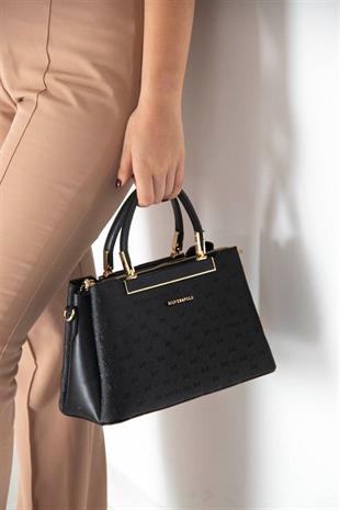 Silver & Polo SP913 Kadın El Çantası Logolu Siyah-Siyah