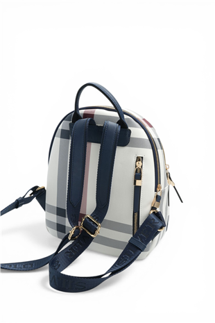 Silver & Polo SP1265 Kadın Sırt Çantası Ekose Beyaz-Lacivert