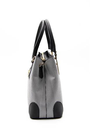 Silver & Polo SP667 Kadın El Çantası Hasır Siyah Beyaz-Siyah