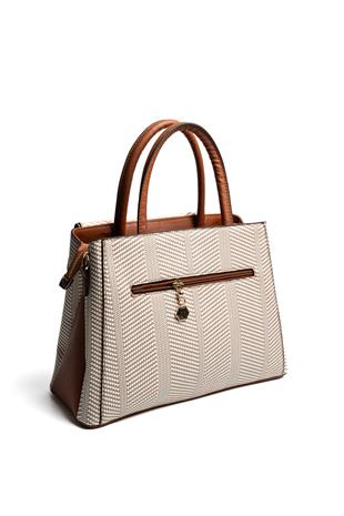 Silver & Polo SP1264 Kadın El Çantası Hasır Bej-Taba