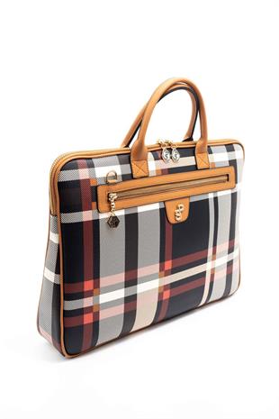 Silver & Polo SP1175 Kadın Laptop & Evrak Çantası Ekose Siyah-A.Taba