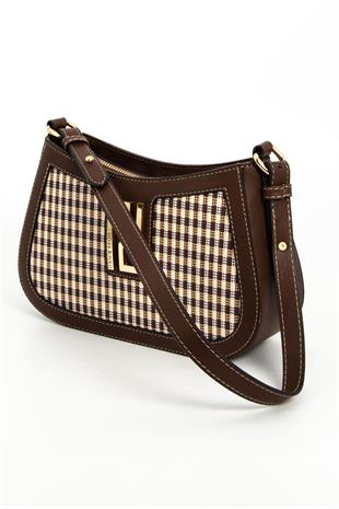 Silver & Polo SP1132 Kadın Çapraz Çanta Ekose Line Kare Kahve Sarı-Kahve