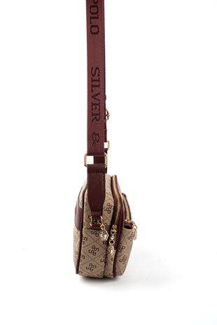 Silver & Polo SP1162 Kadın Çapraz Çanta Monogram Koyu Bej-Bordo