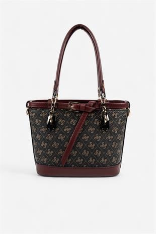 Silver & Polo SP1155 Kadın El Çantası Monogram Kahve Sarı-Bordo