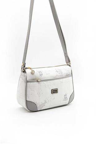 Silver & Polo SP1060 Kadın Çapraz Çanta Harita Beyaz-Antrasit